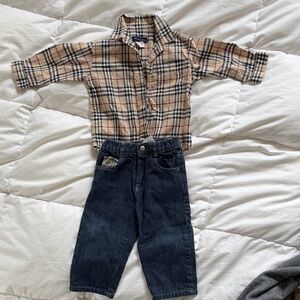 Burberry Toddler Beige Plaid Shirt and Jeans